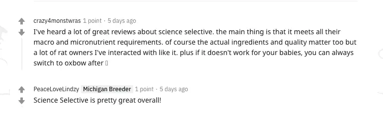 Science Selective Rat Food Review from Reddit